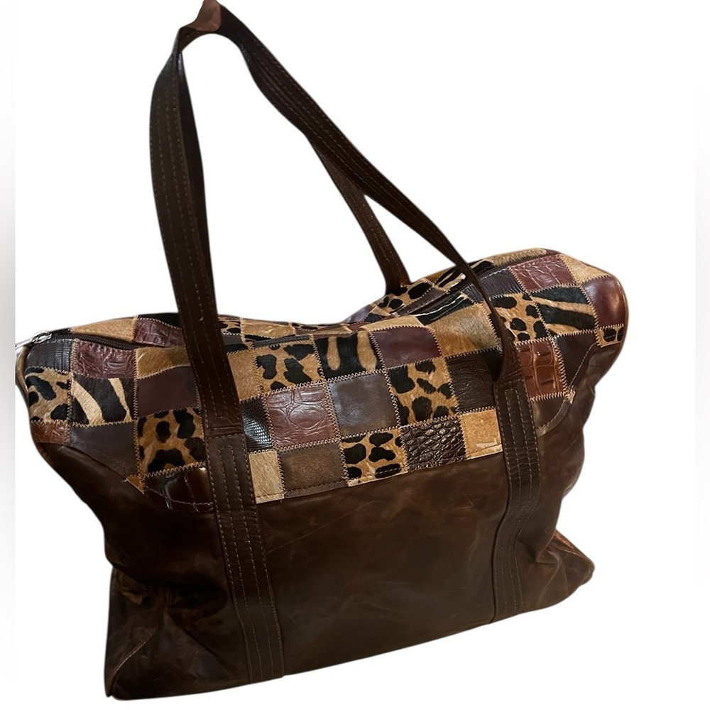 Vintage Leather Patchwork Duffel Bag Extra Large … - image 7